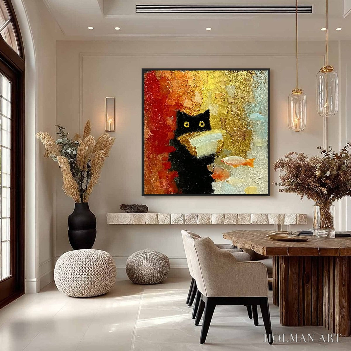 HOLMAN ART the Midnight Scholar – Whimsical Textured Impasto Black Cat Painting - image 4