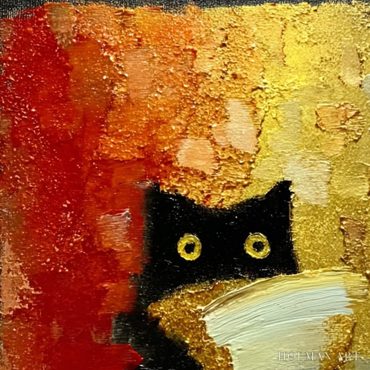 HOLMAN ART the Midnight Scholar – Whimsical Textured Impasto Black Cat Painting - image 5