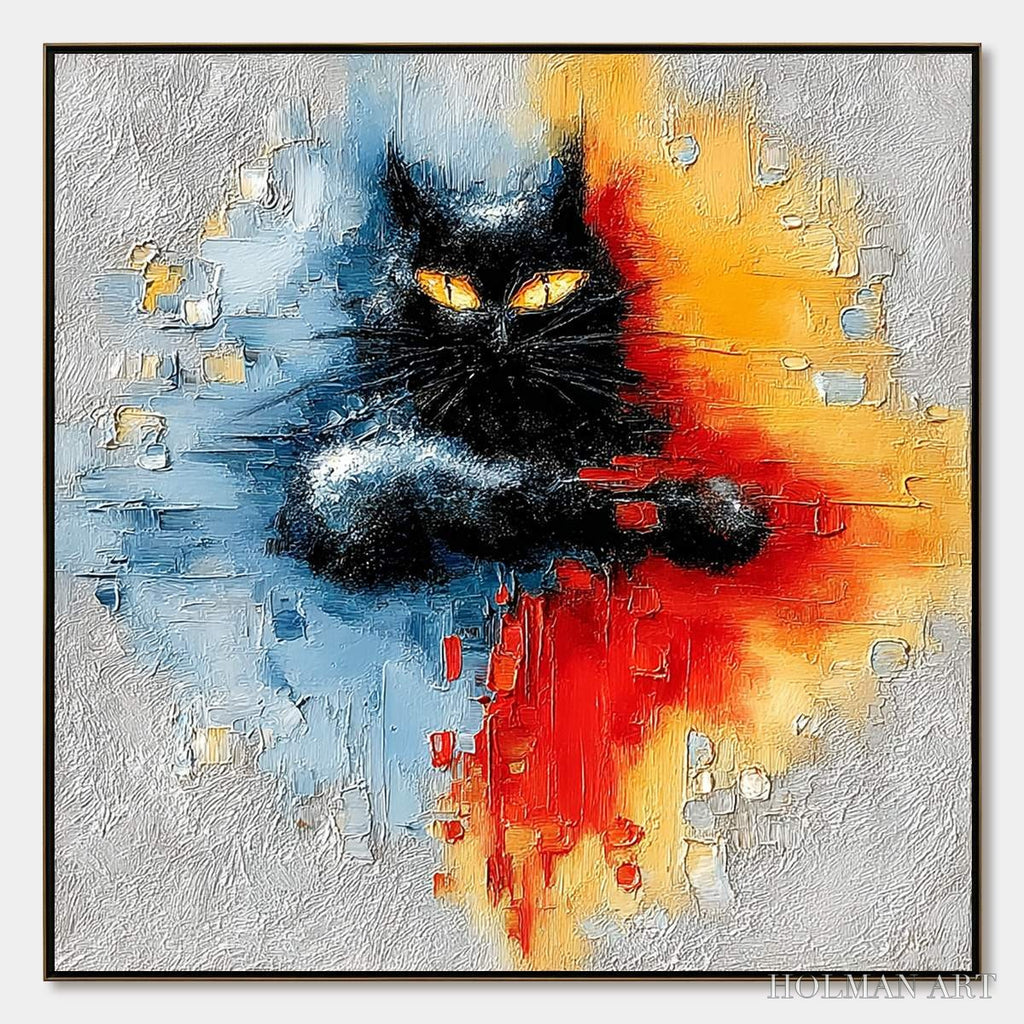 HOLMAN ART Midnight Gaze – Textured Abstract Black Cat Painting - image 1