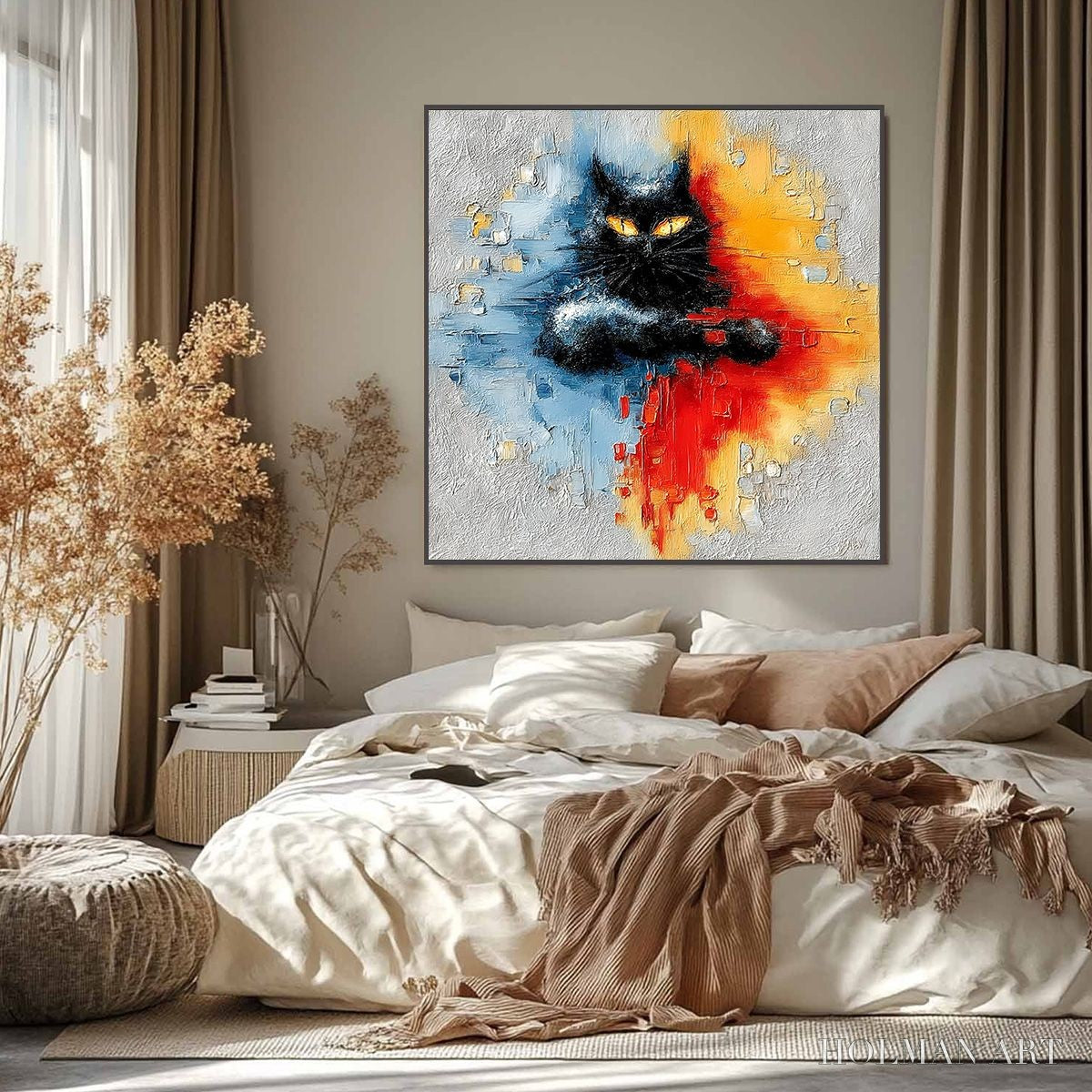 HOLMAN ART Midnight Gaze – Textured Abstract Black Cat Painting - image 2