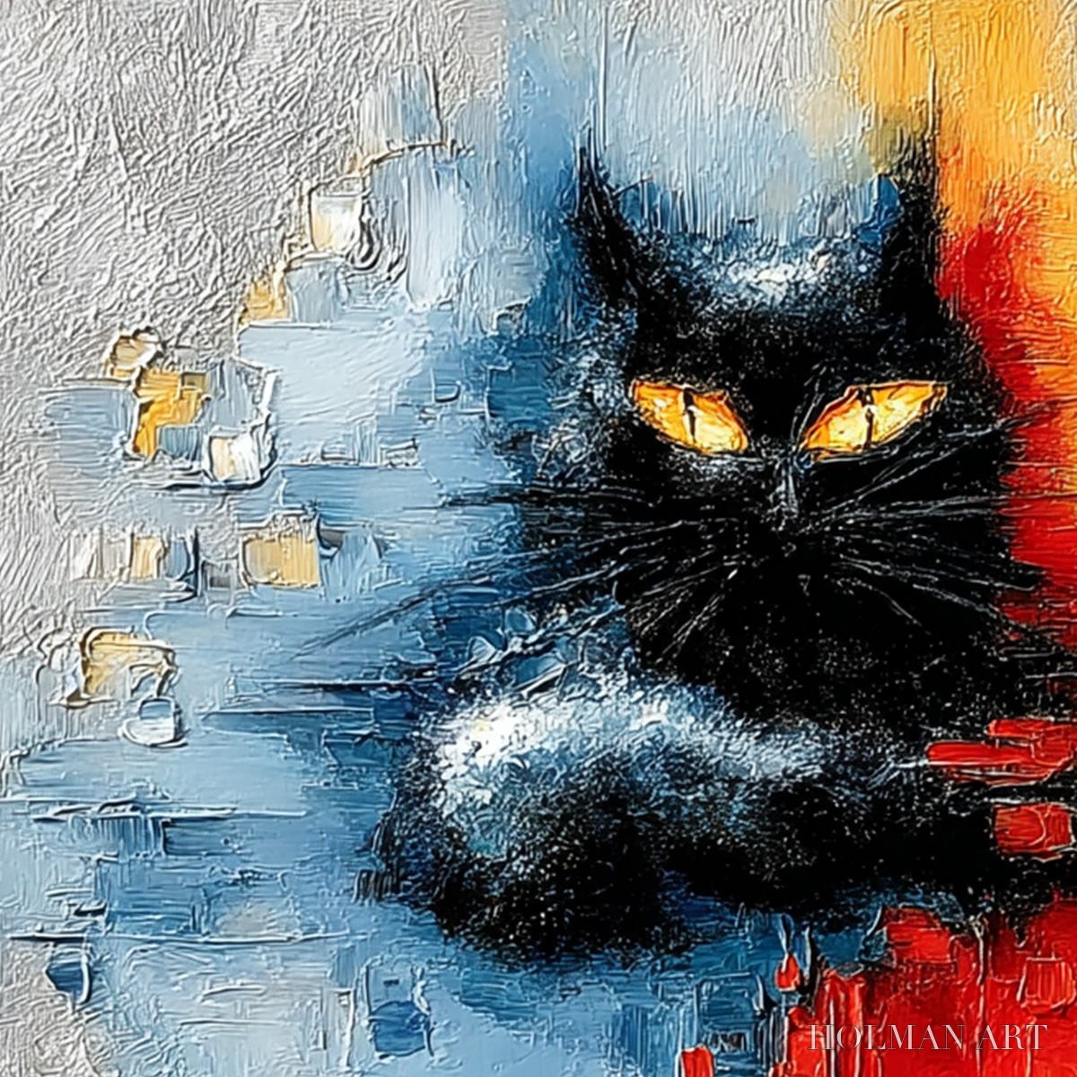 HOLMAN ART Midnight Gaze – Textured Abstract Black Cat Painting - image 5