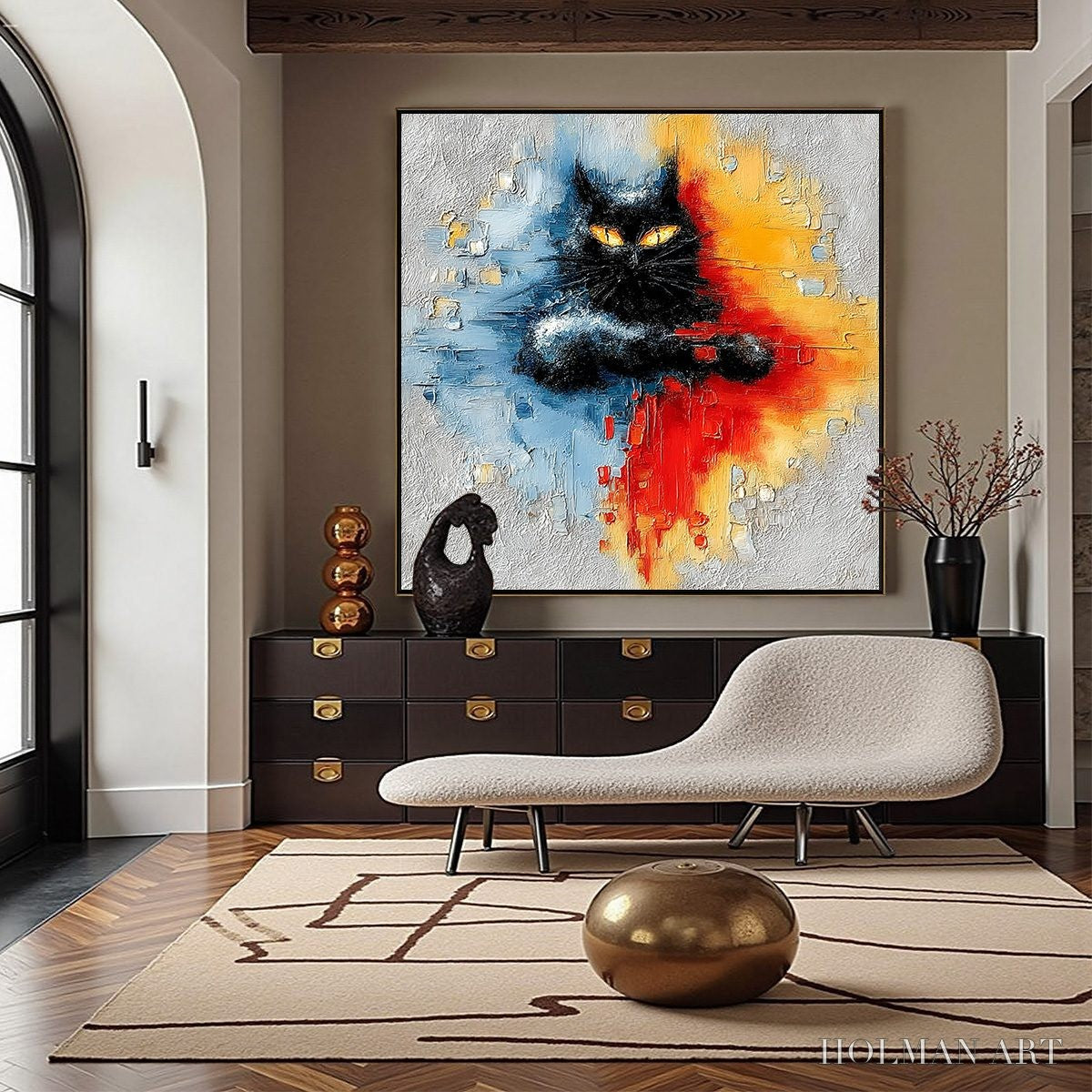 HOLMAN ART Midnight Gaze – Textured Abstract Black Cat Painting - image 6