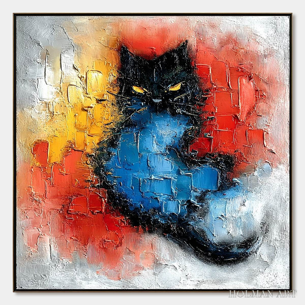 HOLMAN ART Midnight Ember – Textured Impasto Black Cat Painting, Modern Animal - image 1