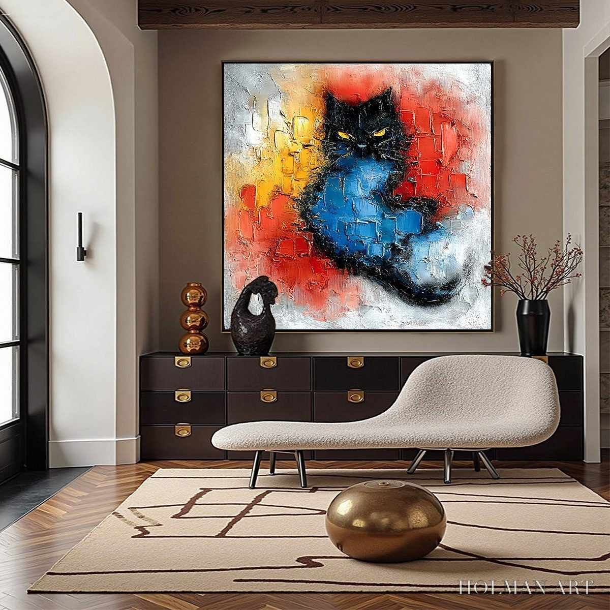 HOLMAN ART Midnight Ember – Textured Impasto Black Cat Painting, Modern Animal - image 4