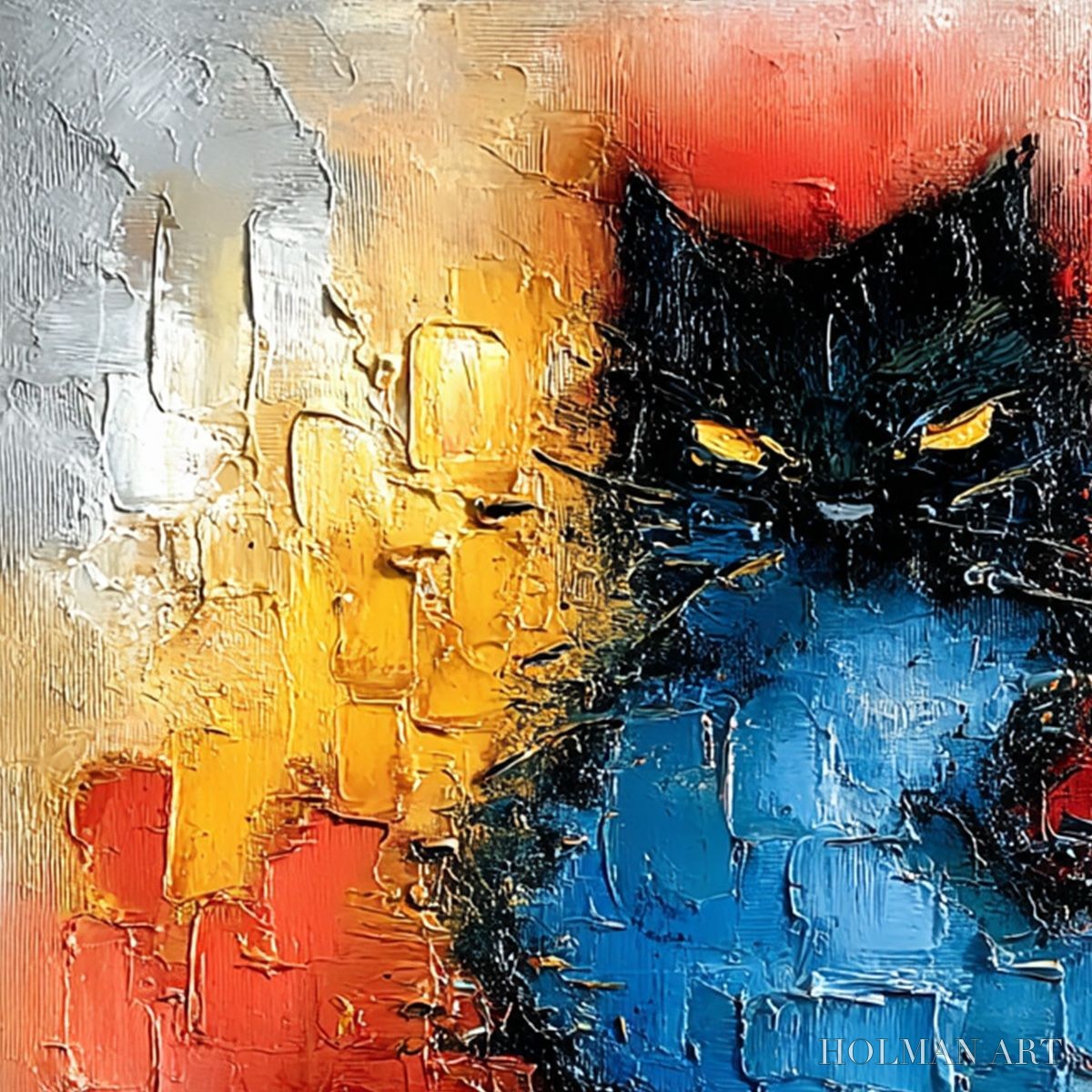 HOLMAN ART Midnight Ember – Textured Impasto Black Cat Painting, Modern Animal - image 5