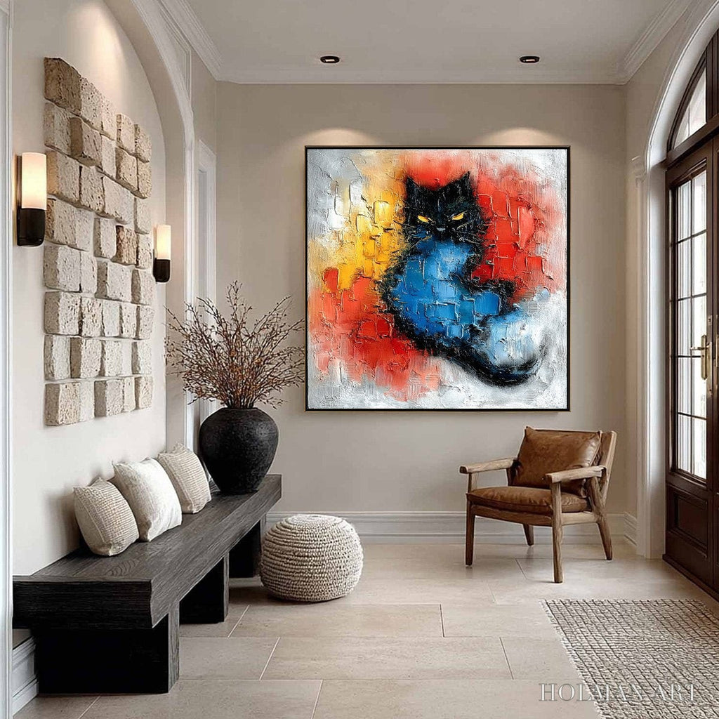 HOLMAN ART Midnight Ember – Textured Impasto Black Cat Painting, Modern Animal - image 6