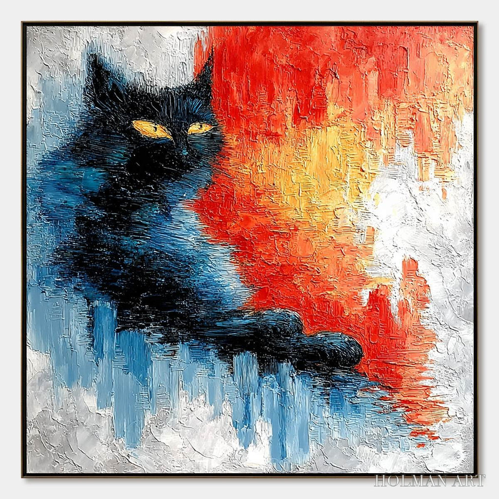HOLMAN ART Ember Eyes – Textured Impasto Black Cat Painting on Canvas - image 1