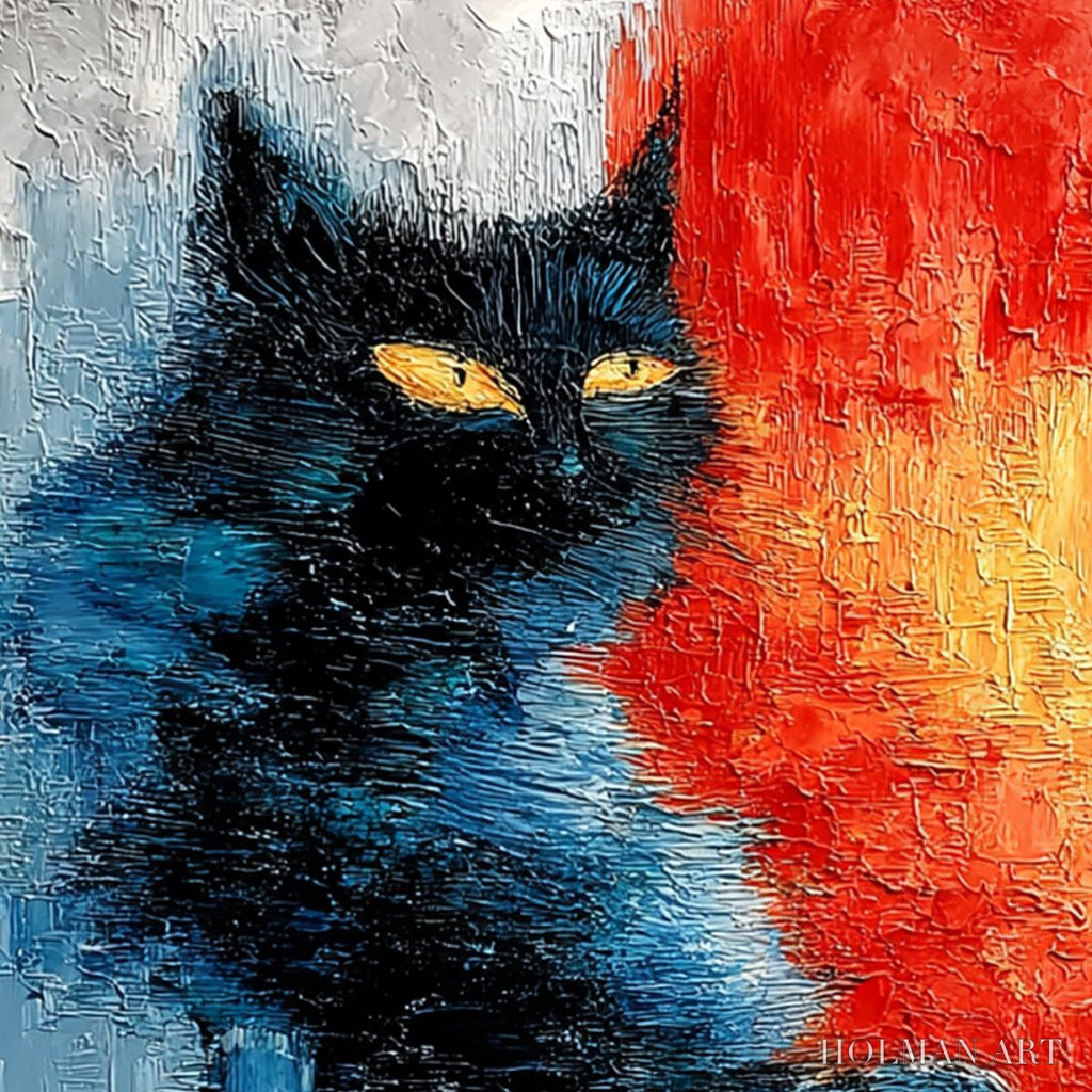 HOLMAN ART Ember Eyes – Textured Impasto Black Cat Painting on Canvas - image 5