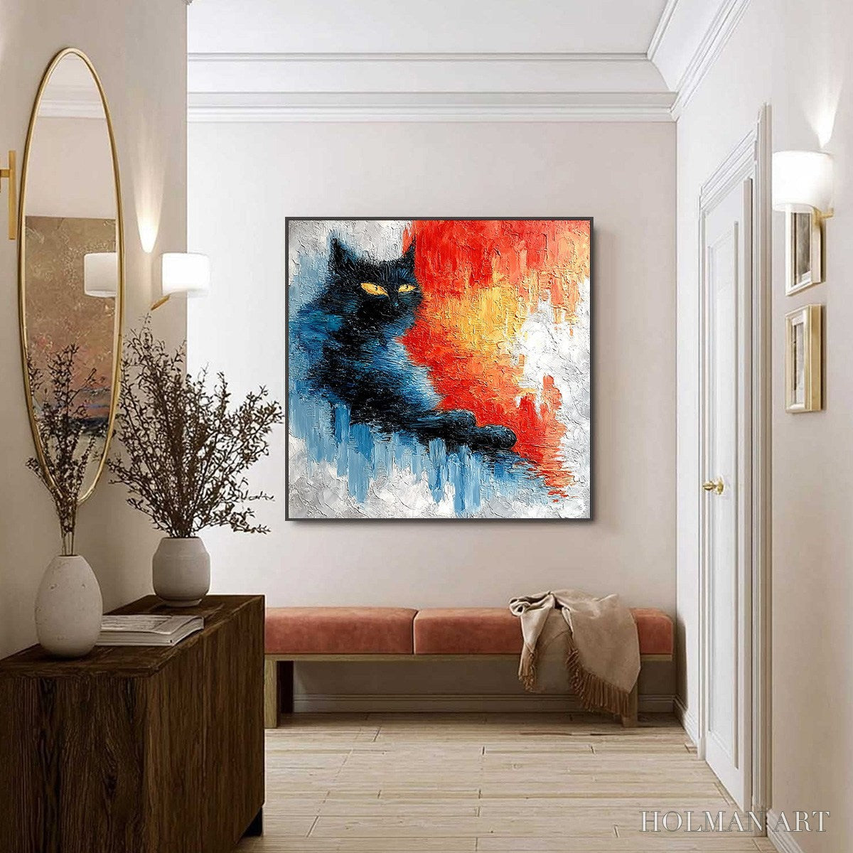 HOLMAN ART Ember Eyes – Textured Impasto Black Cat Painting on Canvas - image 6