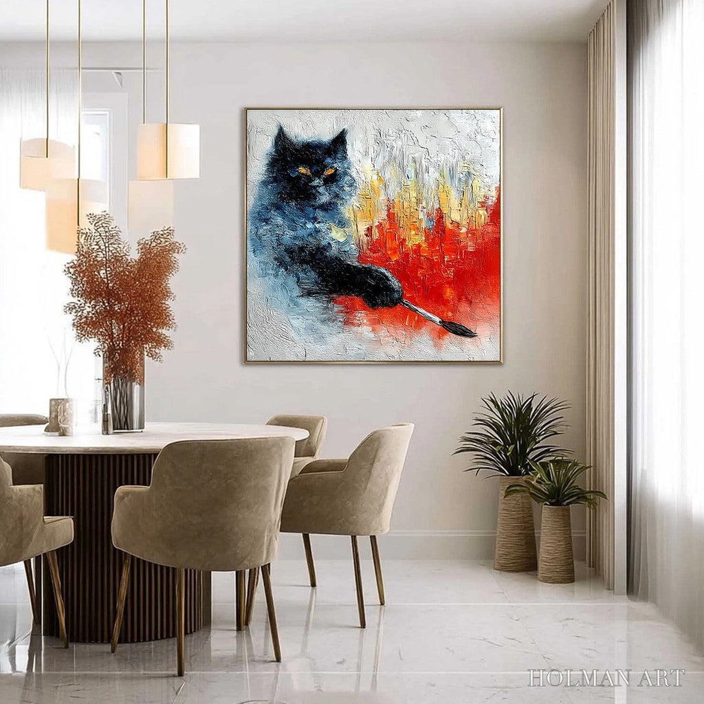 HOLMAN ART Midnight Painter – Textured Impasto Black Cat Painting with Abstract Colors - image 4