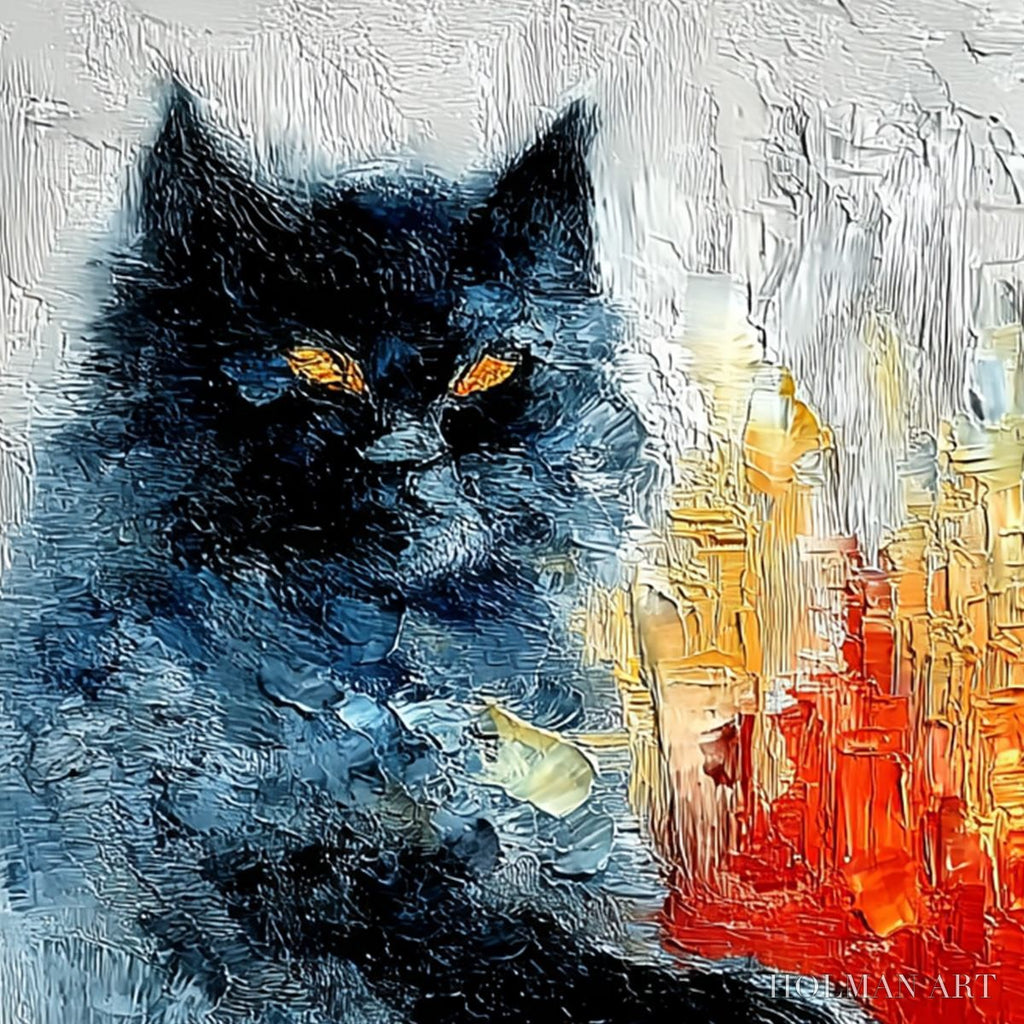 HOLMAN ART Midnight Painter – Textured Impasto Black Cat Painting with Abstract Colors - image 5