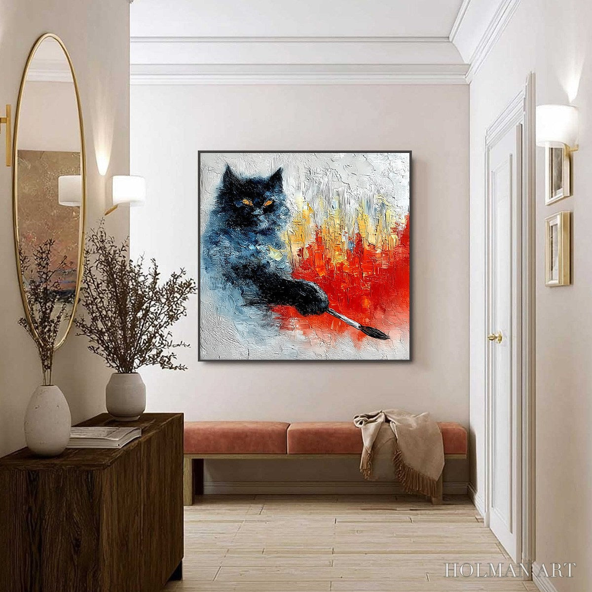 HOLMAN ART Midnight Painter – Textured Impasto Black Cat Painting with Abstract Colors - image 6