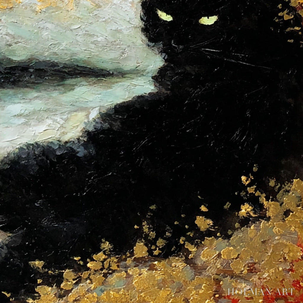 HOLMAN ART Golden Gaze – Textured Impasto Black Cat Painting with Gold Leaf - image 3
