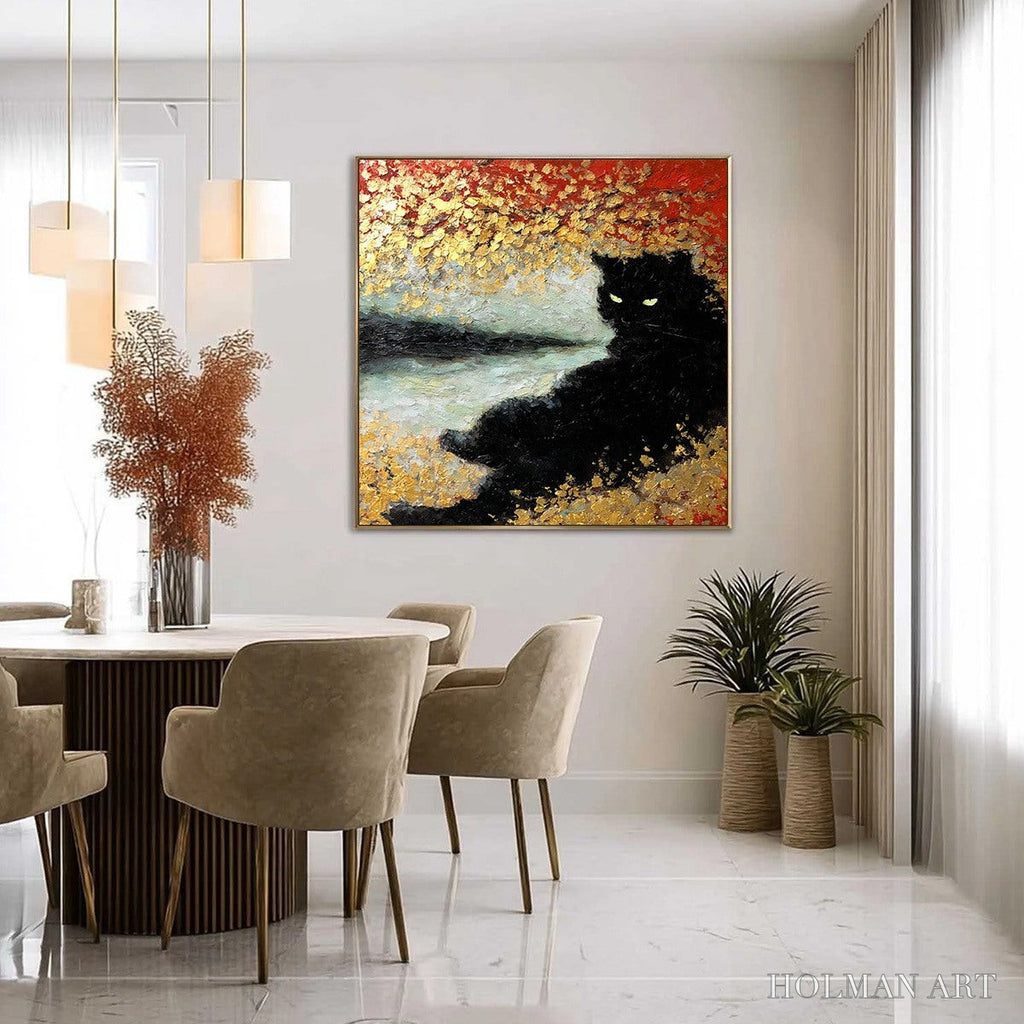 HOLMAN ART Golden Gaze – Textured Impasto Black Cat Painting with Gold Leaf - image 4