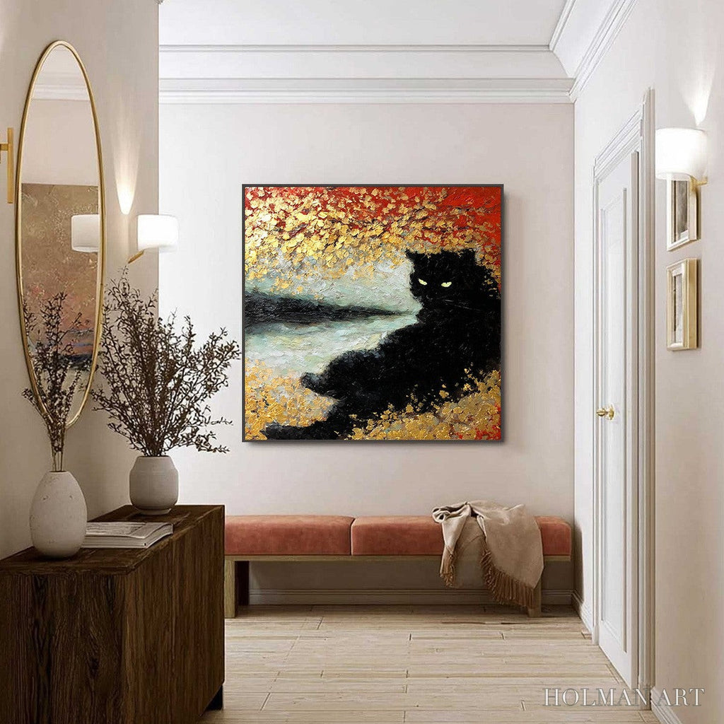 HOLMAN ART Golden Gaze – Textured Impasto Black Cat Painting with Gold Leaf - image 6
