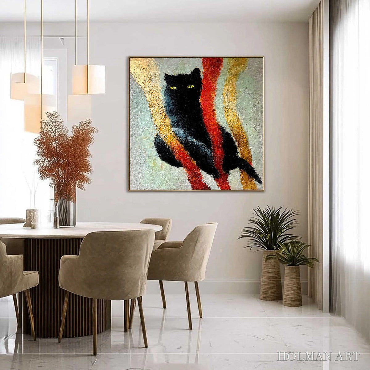 HOLMAN ART Golden Gaze – Textured Impasto Black Cat Painting with Golden Accents - image 4