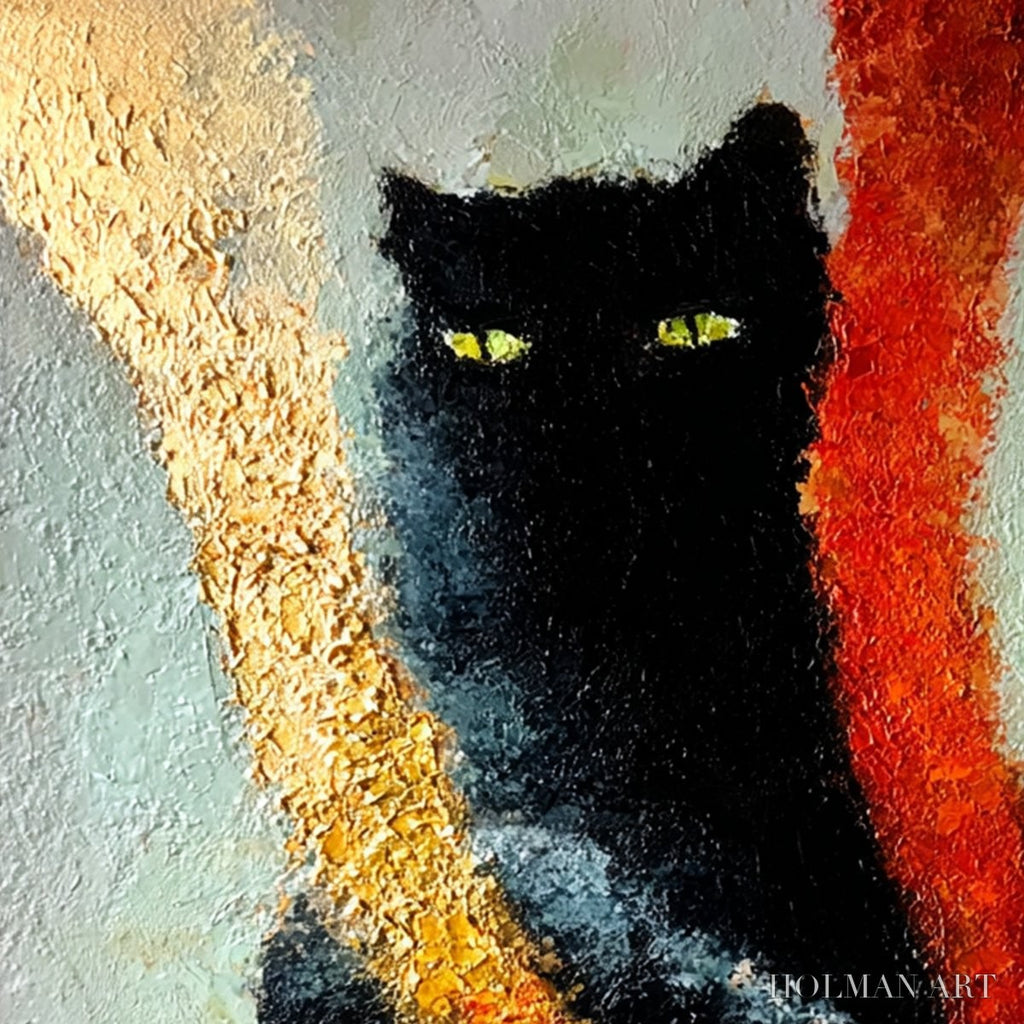HOLMAN ART Golden Gaze – Textured Impasto Black Cat Painting with Golden Accents - image 5