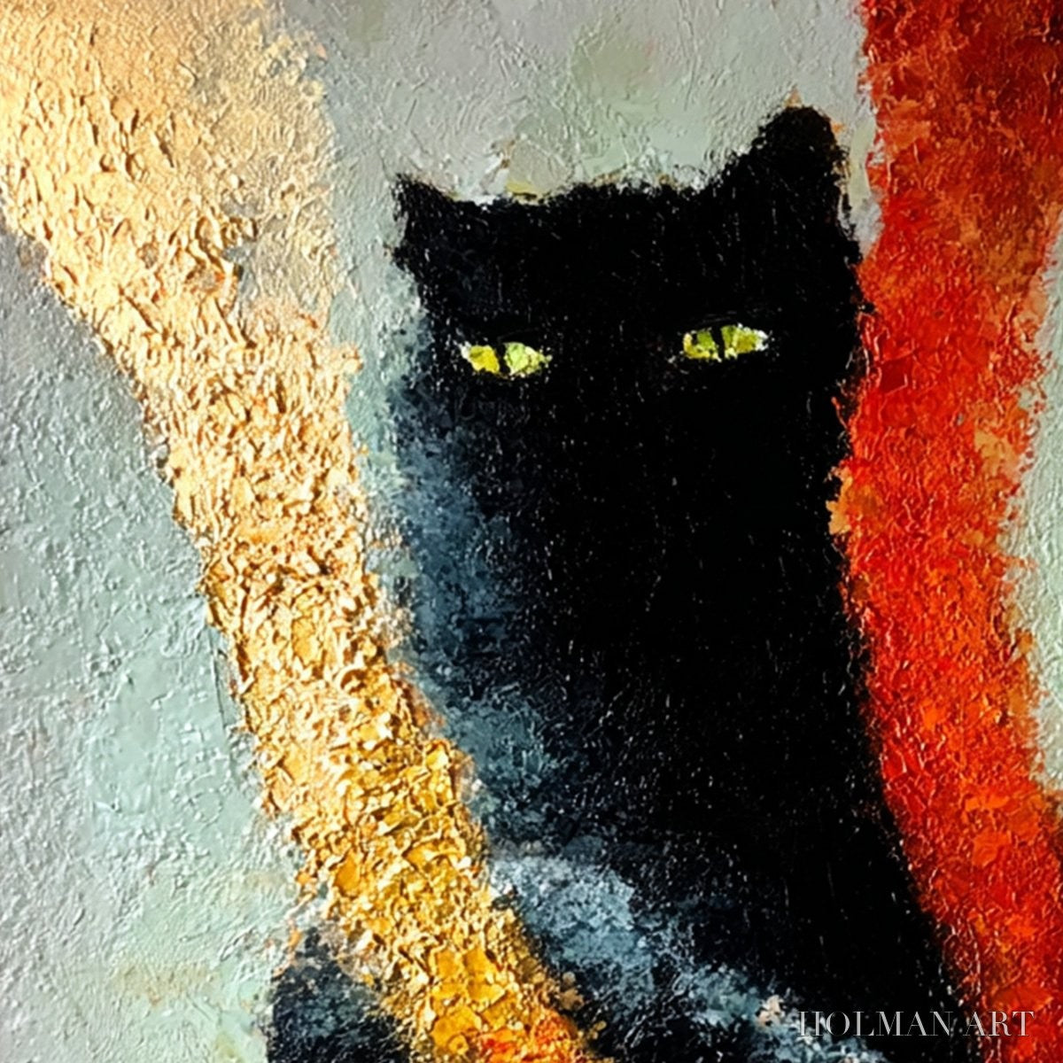 HOLMAN ART Golden Gaze – Textured Impasto Black Cat Painting with Golden Accents - image 5
