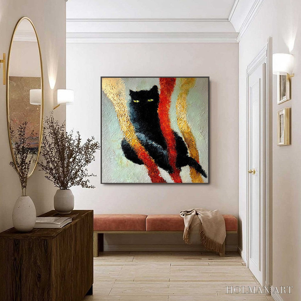 HOLMAN ART Golden Gaze – Textured Impasto Black Cat Painting with Golden Accents - image 6