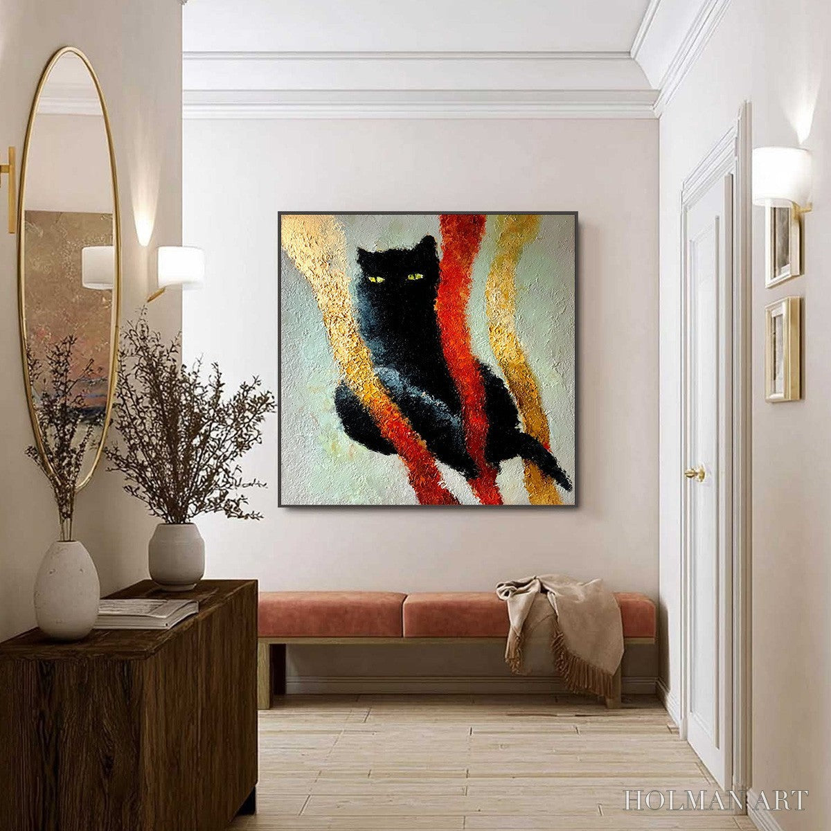 HOLMAN ART Golden Gaze – Textured Impasto Black Cat Painting with Golden Accents - image 6