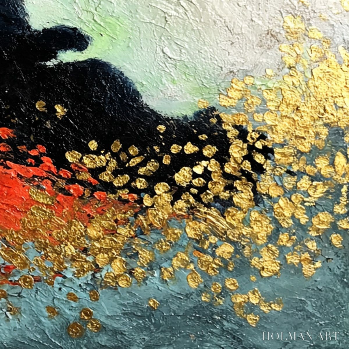 HOLMAN ART Midnight Reign – Abstract Black Cat Painting with Gold Leaf Texture - image 3