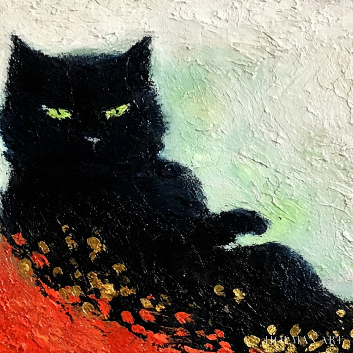 HOLMAN ART Midnight Reign – Abstract Black Cat Painting with Gold Leaf Texture - image 5