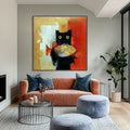 HOLMAN ART the Golden Catch – Whimsical Abstract Black Cat with Golden Fish Painting - image 2
