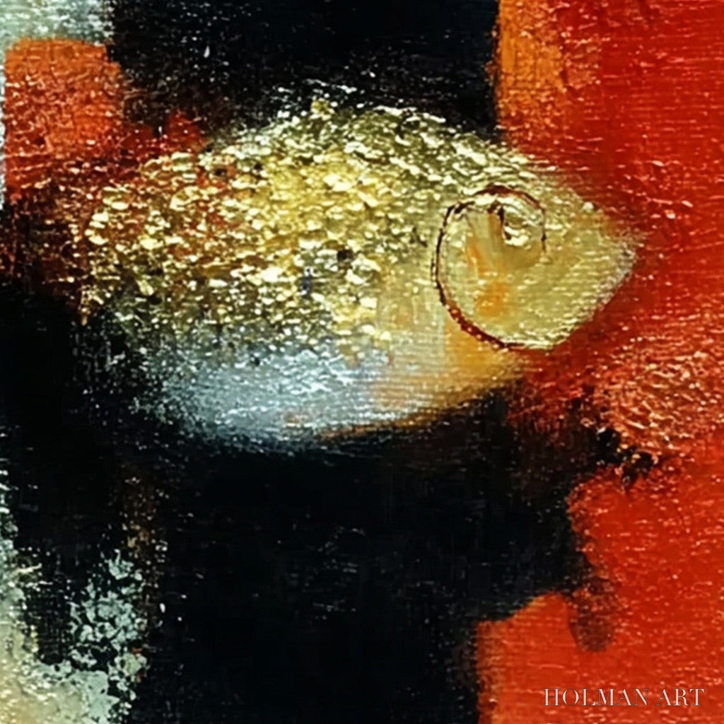 HOLMAN ART the Golden Catch – Whimsical Abstract Black Cat with Golden Fish Painting - image 5