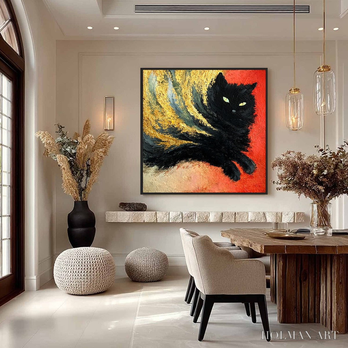 HOLMAN ART Ember Eyes – Bold Abstract Black Cat Painting with Gold Leaf - image 4