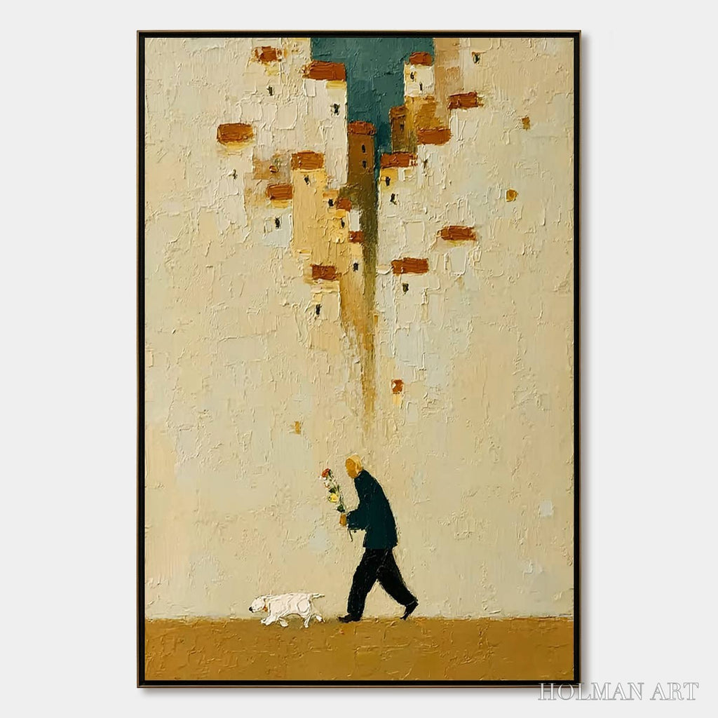 HOLMAN ART Homeward Bound – Textured Figurative Painting of Man and Dog - image 1
