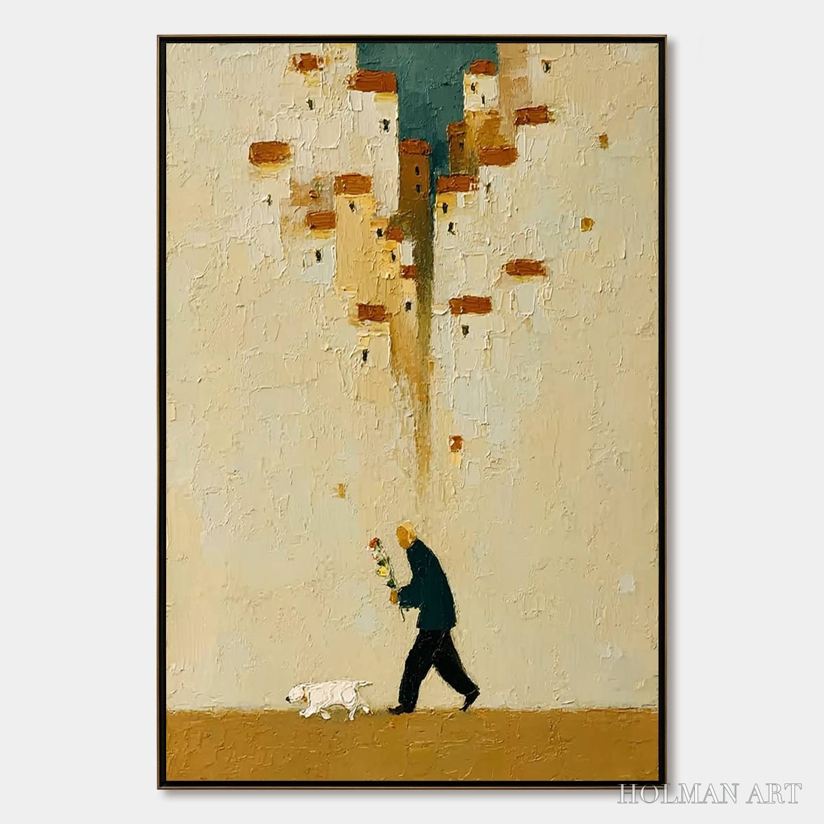 HOLMAN ART Homeward Bound – Textured Figurative Painting of Man and Dog - image 1