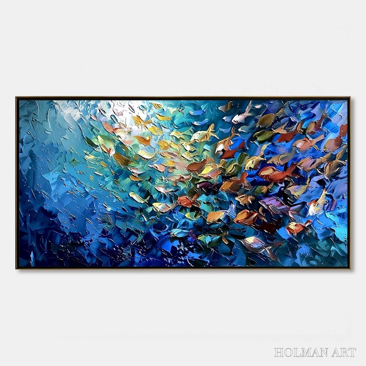 HOLMAN ART Oceanic Convergence – Textured Impasto Painting of a Vibrant School of Fish - image 1