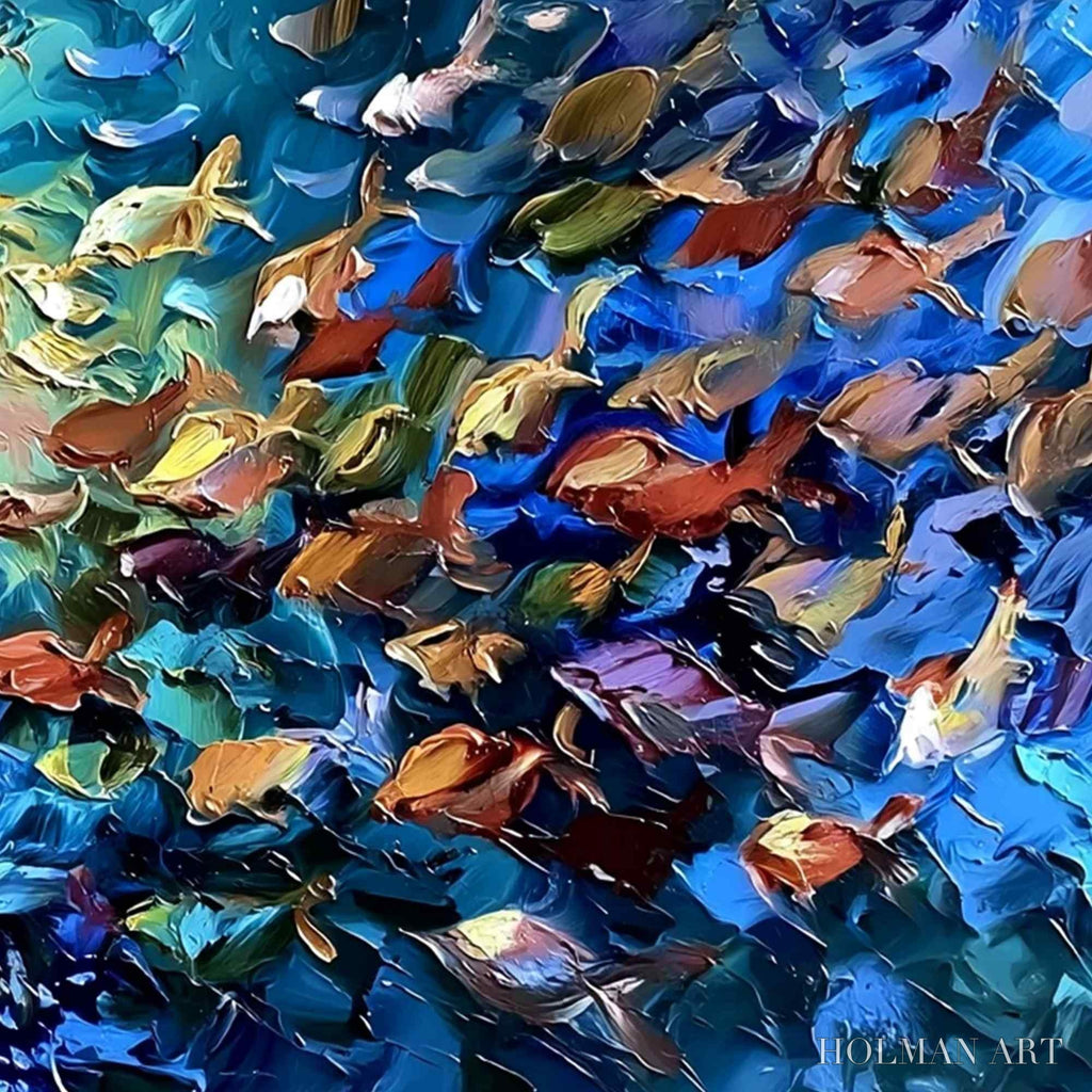 HOLMAN ART Oceanic Convergence – Textured Impasto Painting of a Vibrant School of Fish - image 5