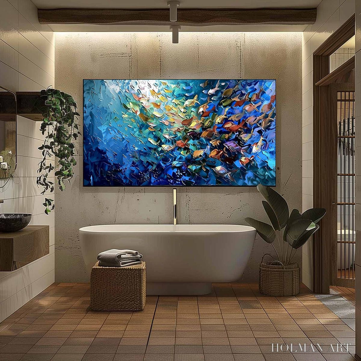 HOLMAN ART Oceanic Convergence – Textured Impasto Painting of a Vibrant School of Fish - image 6