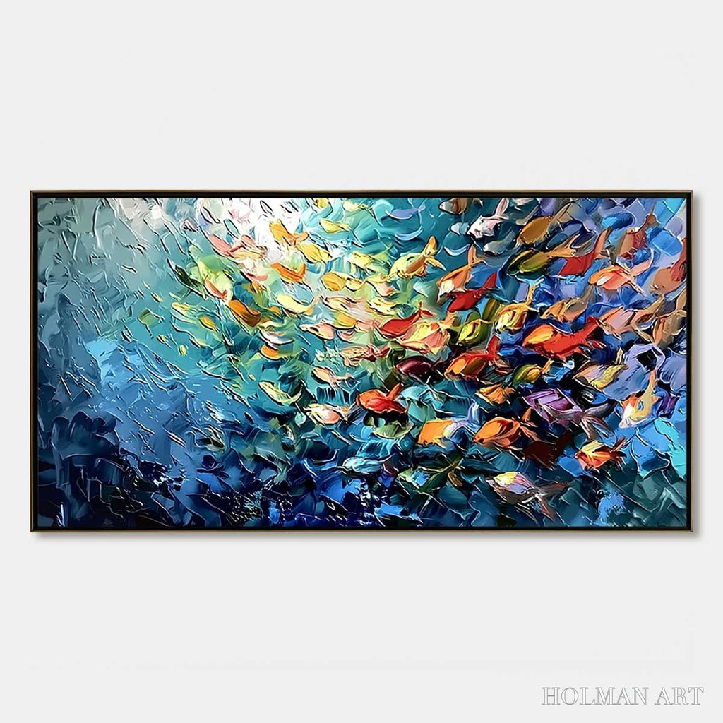 HOLMAN ART Oceanic Rush – Textured Palette Knife Painting of a School of Fish - image 1