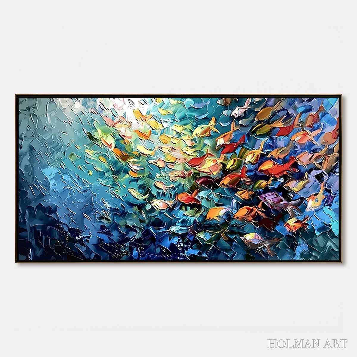 HOLMAN ART Oceanic Rush – Textured Palette Knife Painting of a School of Fish - image 1
