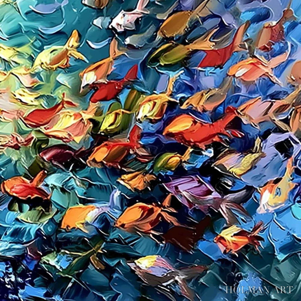HOLMAN ART Oceanic Rush – Textured Palette Knife Painting of a School of Fish - image 5