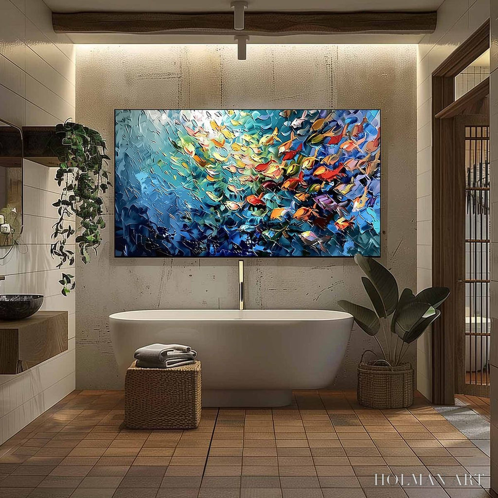 HOLMAN ART Oceanic Rush – Textured Palette Knife Painting of a School of Fish - image 6