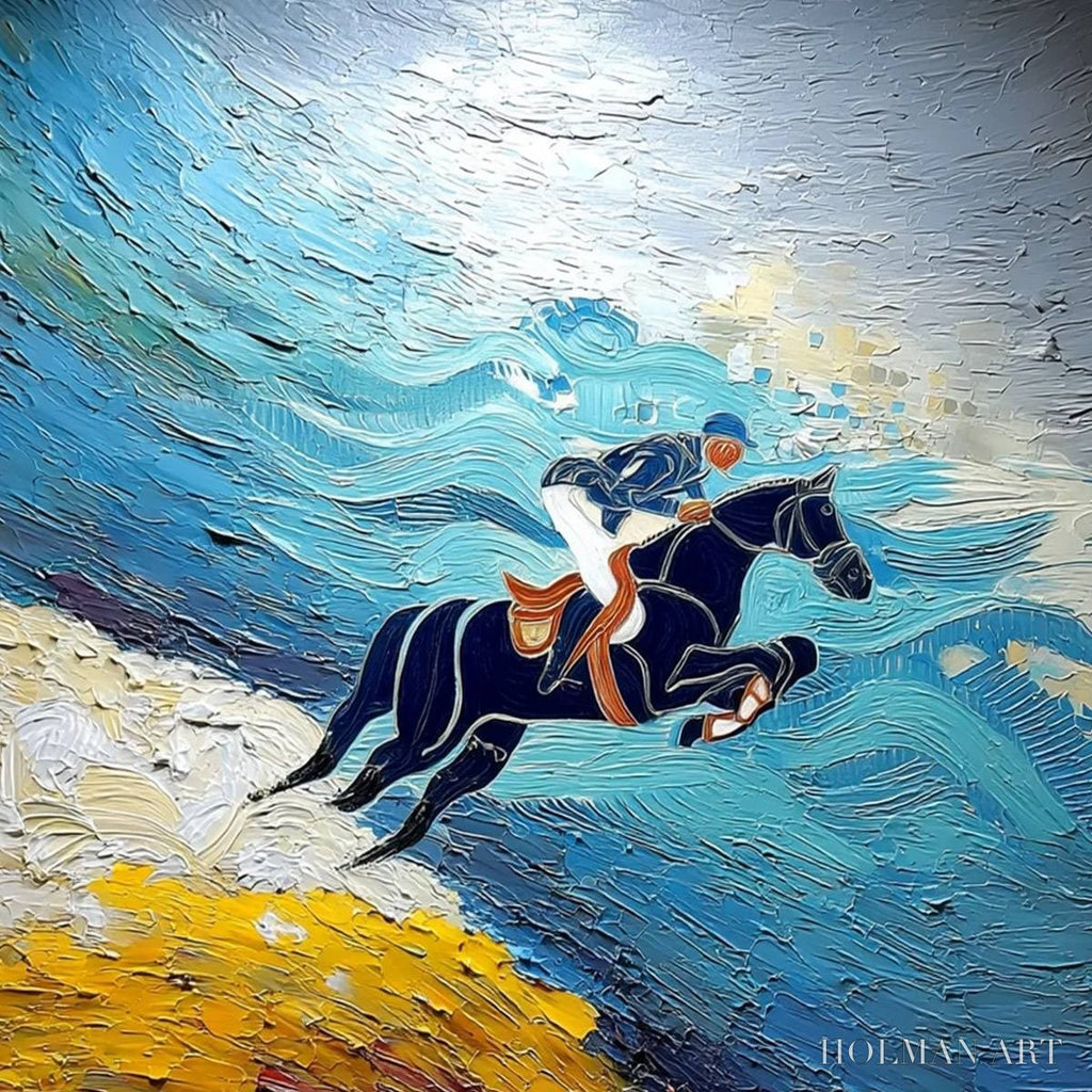 HOLMAN ART Apex Jump – Dynamic Textured Equestrian Horse Jumping Painting - image 3