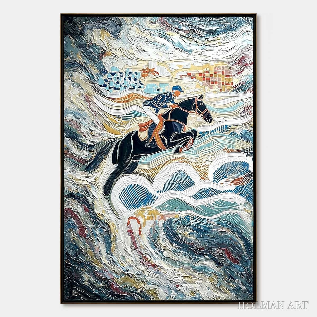 HOLMAN ART the Grand Leap – Textured Equestrian Sports Painting with Dynamic Motion - image 1
