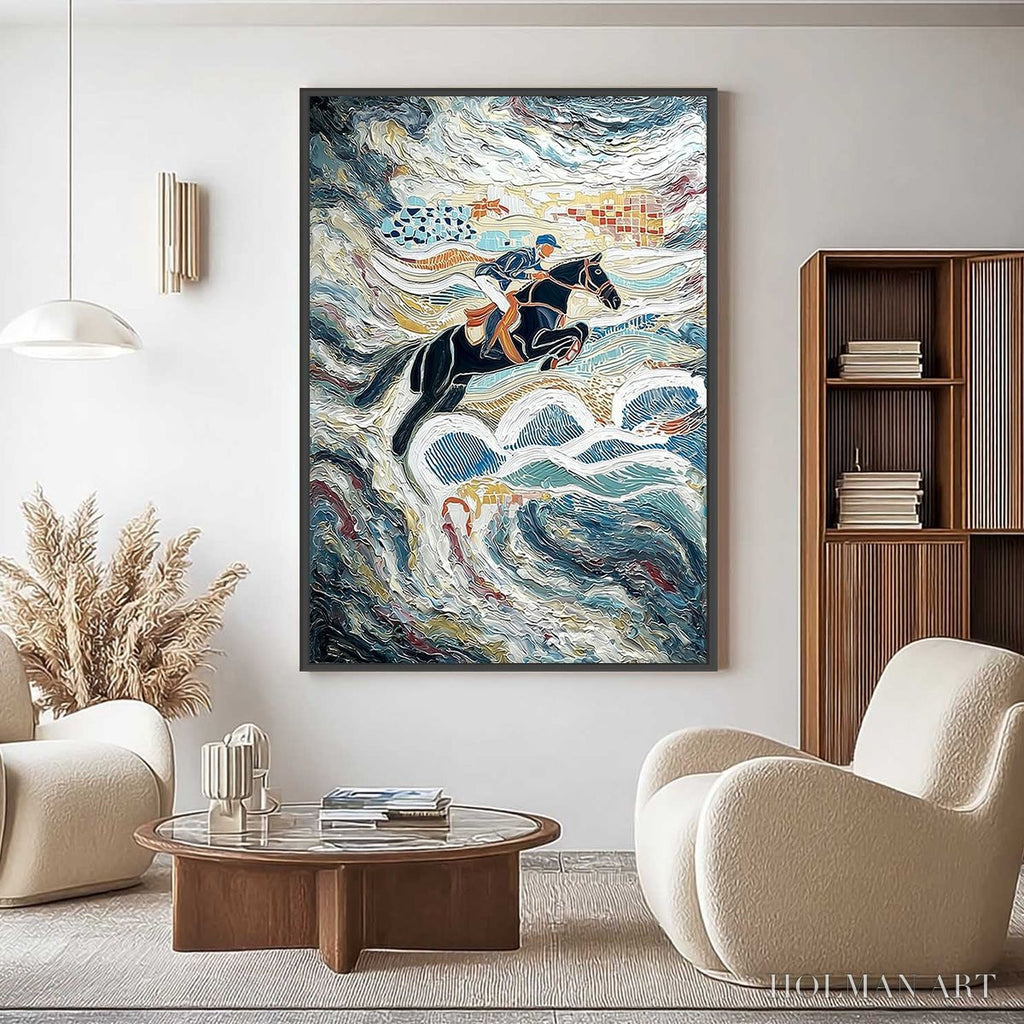 HOLMAN ART the Grand Leap – Textured Equestrian Sports Painting with Dynamic Motion - image 2