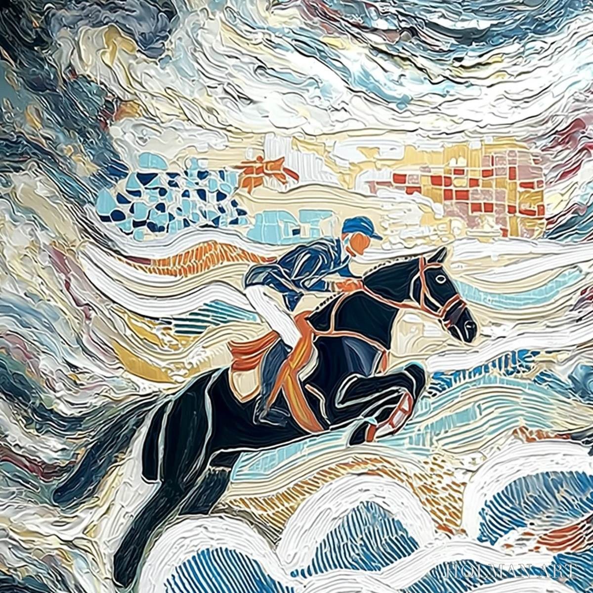 HOLMAN ART the Grand Leap – Textured Equestrian Sports Painting with Dynamic Motion - image 3