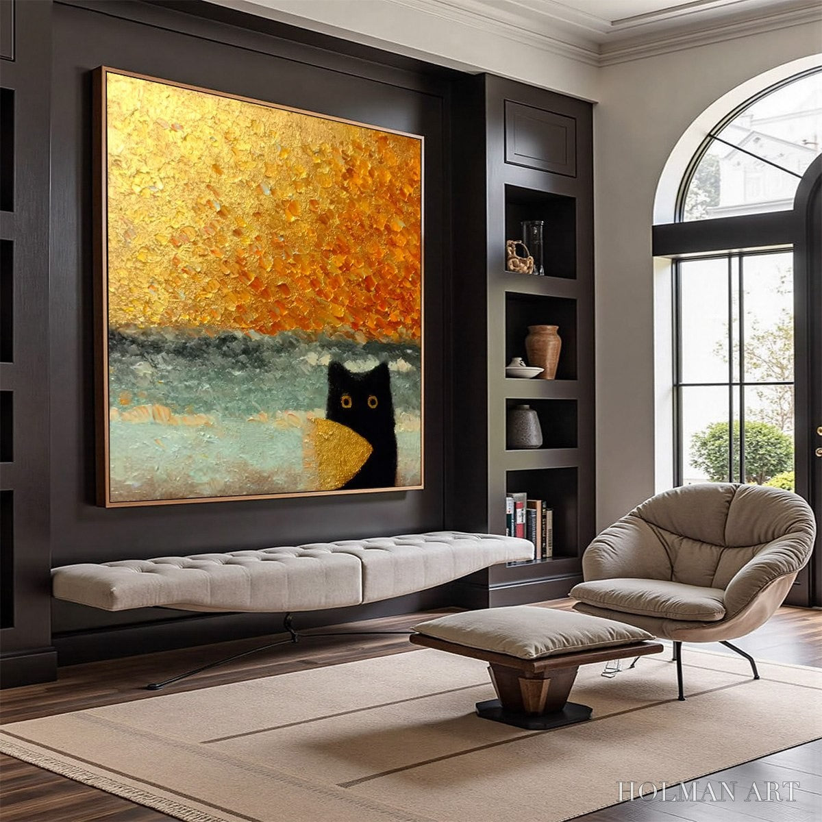HOLMAN ART Golden Catch – Textured Gold Leaf Abstract Cat Painting - image 6