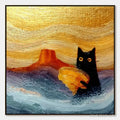 HOLMAN ART Lunar Thief – Whimsical Black Cat Impasto Texture Painting - image 1