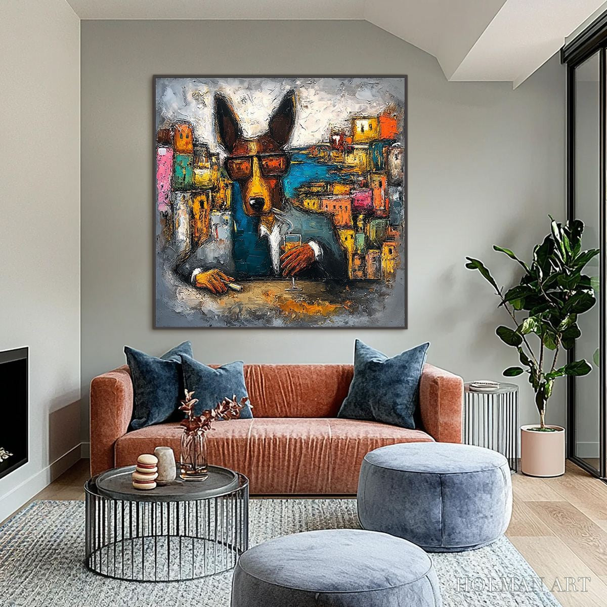 HOLMAN ART the Chairman – Textured Impasto Painting of a Dapper Dog in the City - image 2