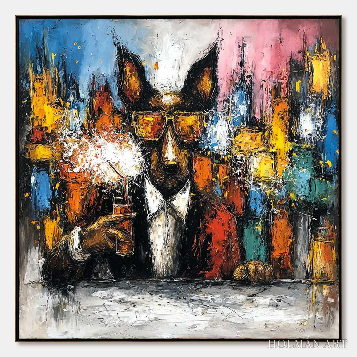 HOLMAN ART After Hours Abstract Dog Oil Painting | Colorful Modern Art - image 1