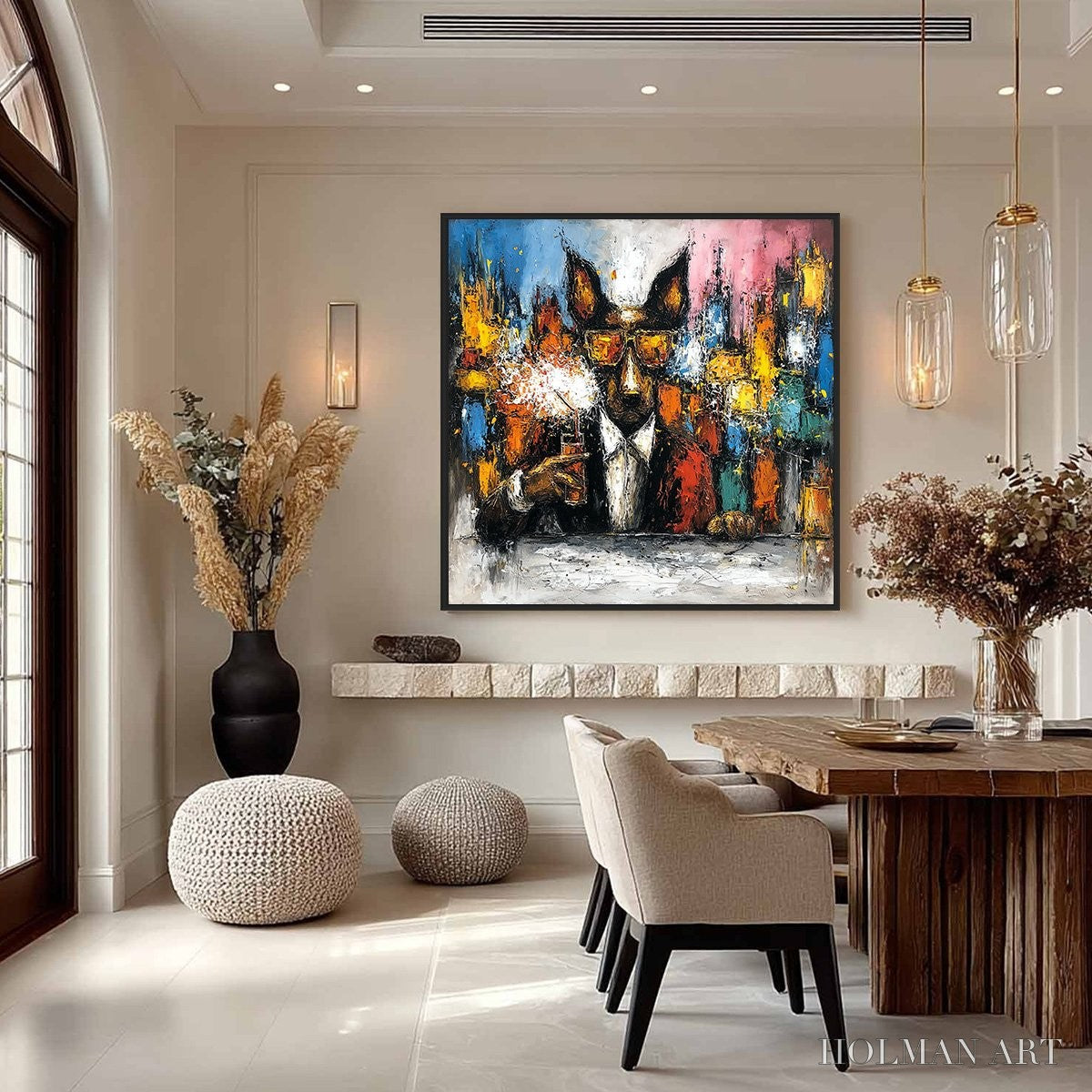 HOLMAN ART After Hours Abstract Dog Oil Painting | Colorful Modern Art - image 4