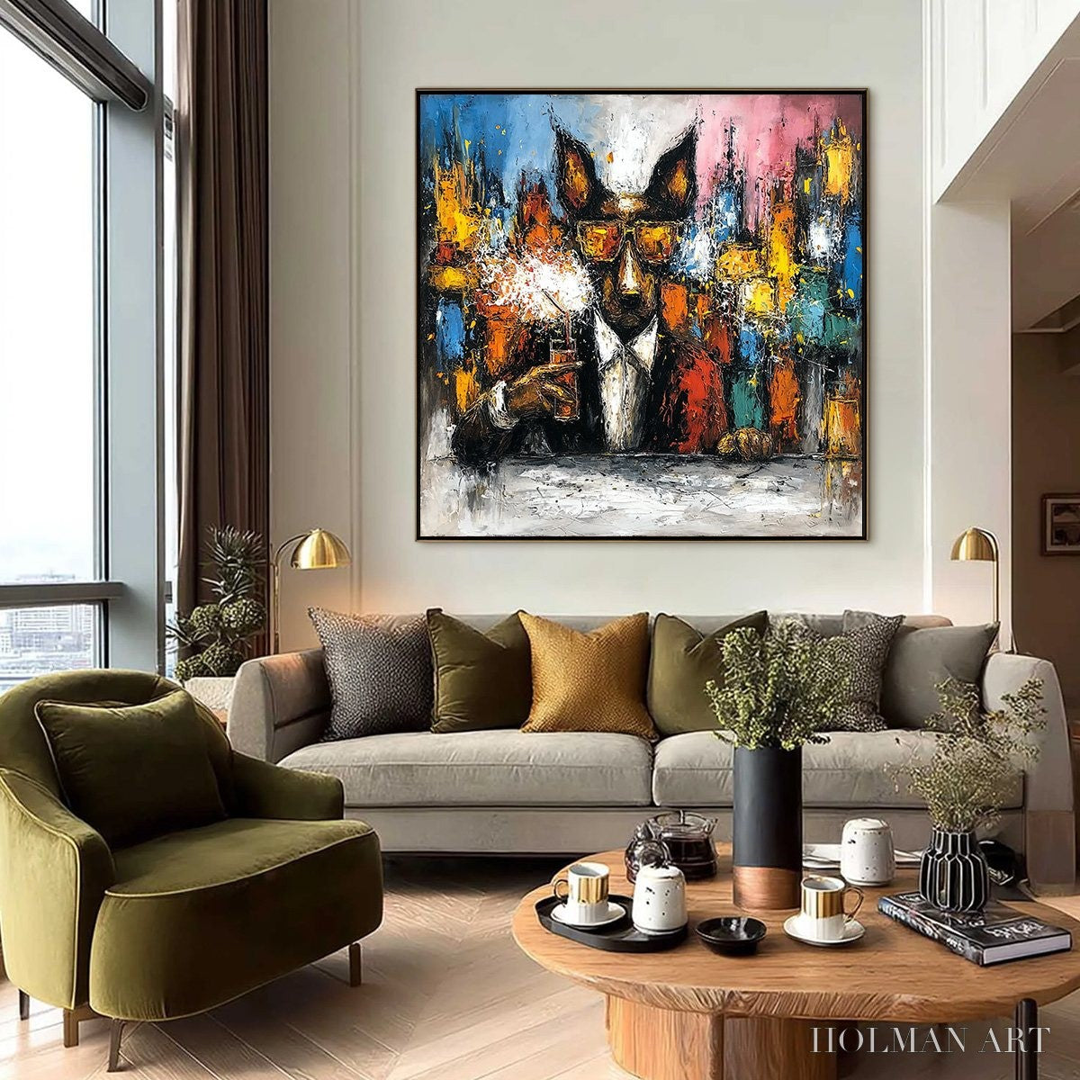 HOLMAN ART After Hours Abstract Dog Oil Painting | Colorful Modern Art - image 6