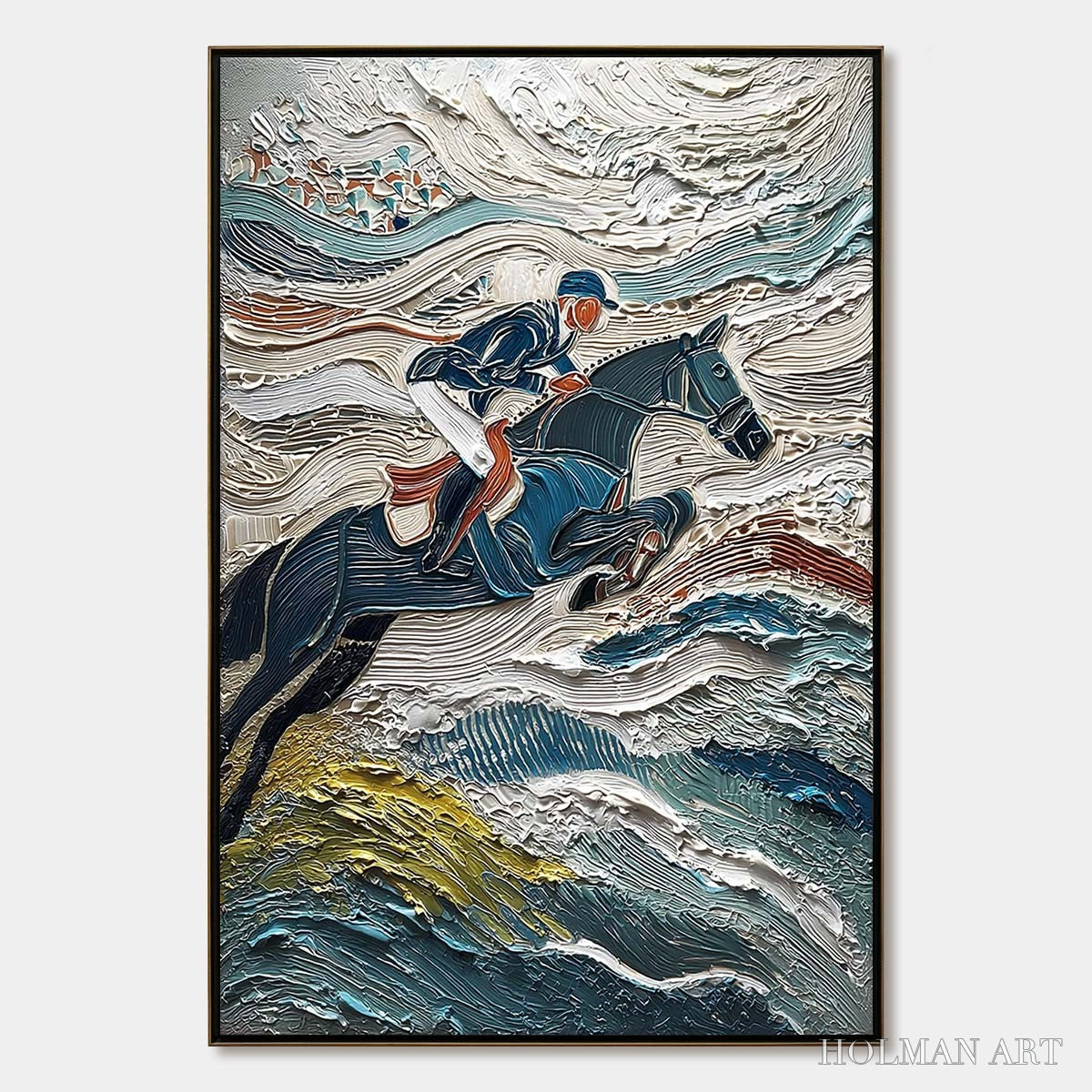 HOLMAN ART Victory'S Edge – Heavily Textured Impasto Equestrian Sports Painting - image 1