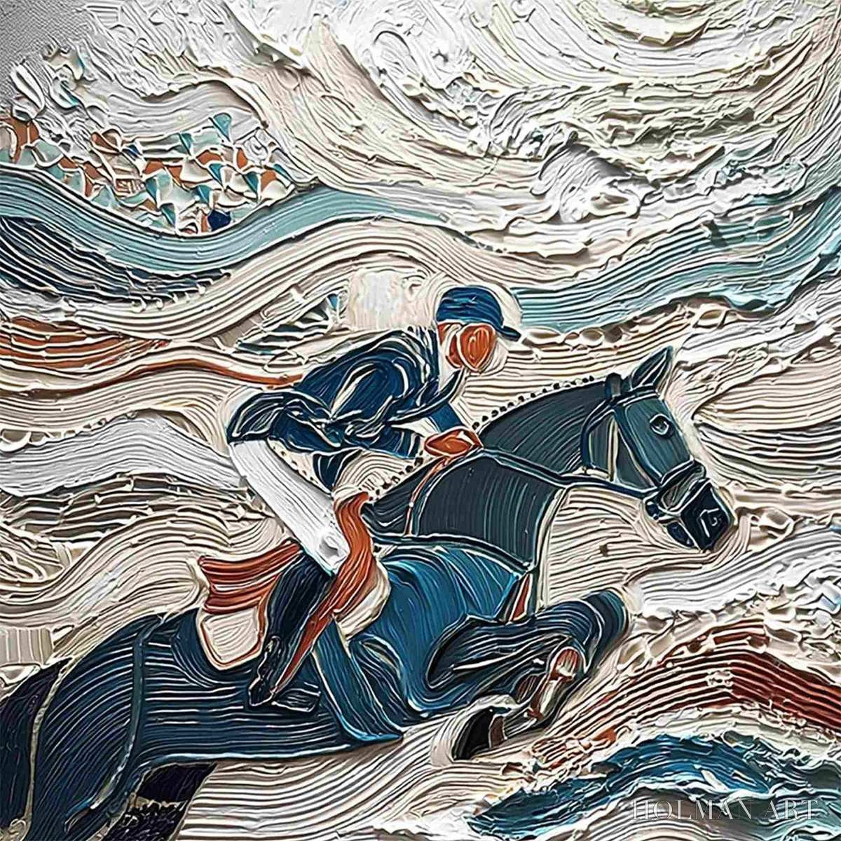 HOLMAN ART Victory'S Edge – Heavily Textured Impasto Equestrian Sports Painting - image 3